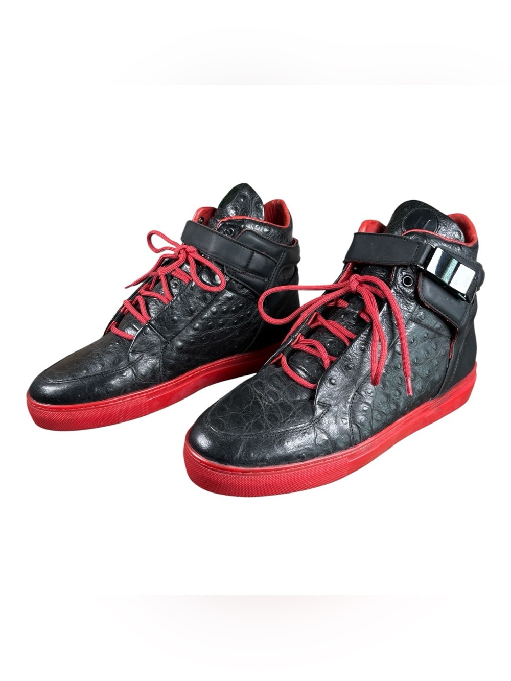 Leandro Lopes Men's Black High-Top Sneakers with Red Soles and Laces Size 7